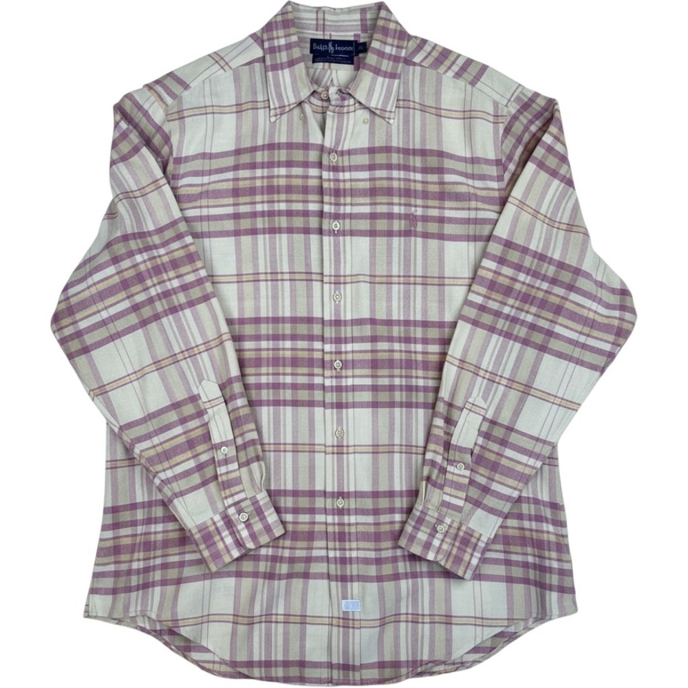 Vintage Ralph Lauren XL Pink Cream Plaid Madras Hand Woven Cotton Shirt Classic